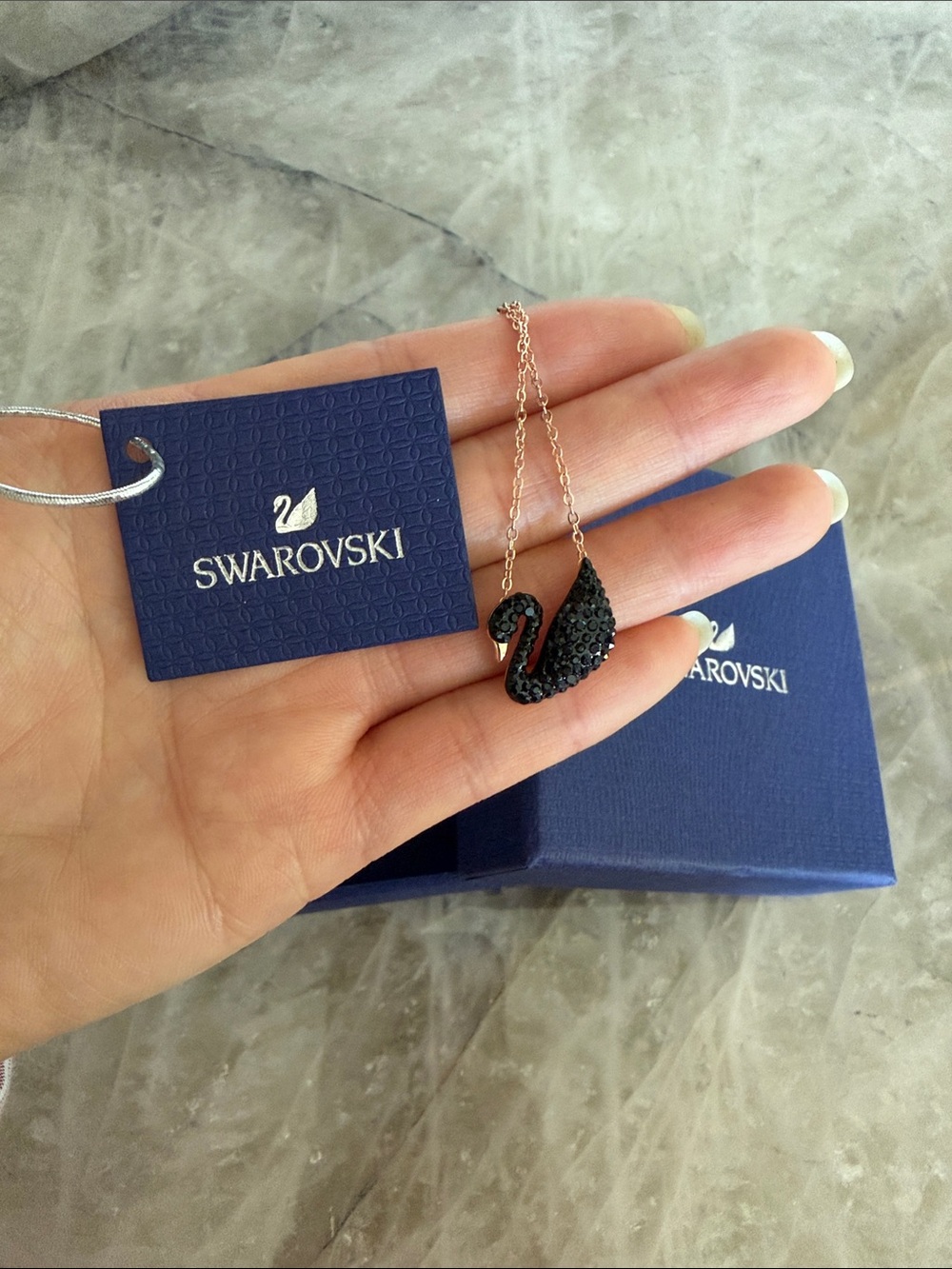 Swarovski Rose Gold and Black Swan Necklace - Picture 4 of 4